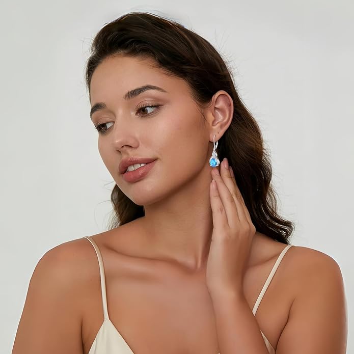 Infinity Teardrop Jewelry Set for Women Aquamarine Necklace & Earrings March Birthstone Jewelry