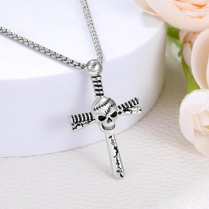 Taioiat Baseball Necklace for Men 925 Sterling Silver Sports Necklace Baseball Cross Necklace Jewelry Gifts for Women Men