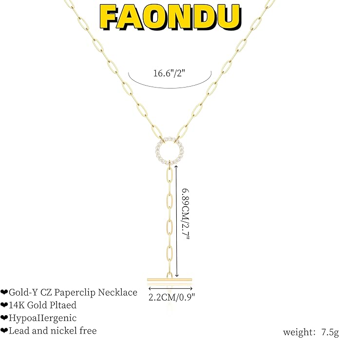 Lariat Long Necklace for Women Trendy Layered Y Necklace Dainty Pendant Drop Dangle Necklace Y-Shaped Necklace Simple CZ Necklace for Women Jewelry