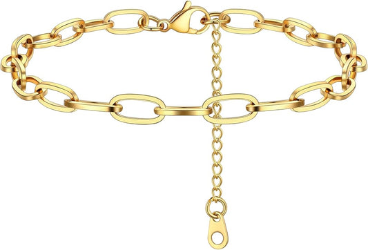 PROSTEEL Stainless Steel Chain Anklets for Women, Silver/Gold Tone, Ankle Bracelets Hypoallergenic, 8-10.5 Inch Adjustable, Come with Box
