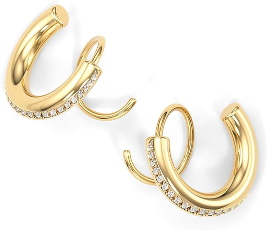 Spiral Hoop Twist Double Earrings - 14K Helix Spiral Earrings, Double Piercing Earrings, Faux Double Hoop Earrings, Tiny Twist Earrings for Women