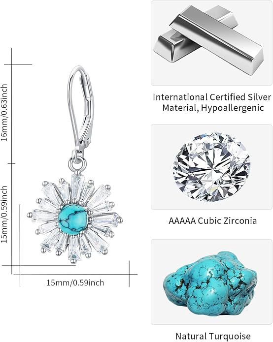BDL Genuine Turquoise Jewelry for Women, Sterling Silver Earrings and Necklaces for Women, Leverback Dangle Drop Earrings Jewelry…