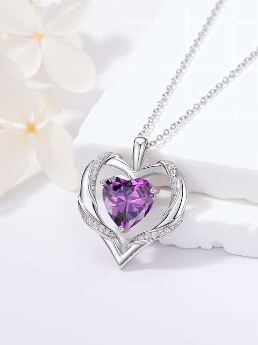 WINNICACA Birthday Gift for Mom Heart Necklace for Women 925 Sterling Silver Birthstone Necklace Jewelry Gift for Women Wife Her Girlfriend Sister