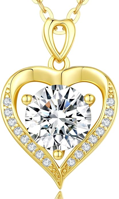 Moissanite Heart Necklace for Women,1-2 Carat Moissanite Pendant Necklace Engraved with 'I LOVE YOU,Birthday Gifts for Women,Mom, Girlfriend, Jewelry Gifts for Christmas Valentine's Day