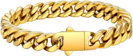 FaithHeart Mens Stainless Steel Cuban Link Bracelet - 5/7/9/12mm Width 7.5"/8.3"/9" Black/Silver/Gold Plated Heavy Duty Wrist Chain Bracelet Hip Hop Jewelry Birthday Gifts for Him