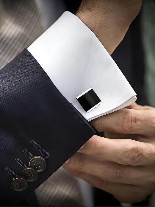 Black Cuff Links Mens, Cufflinks Square Mens Cufflink for French Cuff Shirt Silver Cuff Link for Men Shirt for Wedding Business Formal Wear