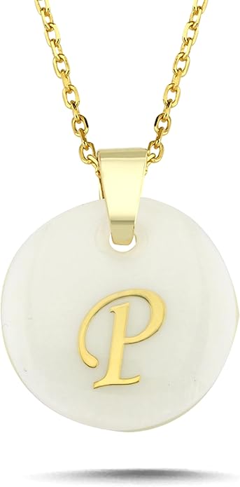 Initial Necklace for Women - Gifts for Women 18ct Gold Vermeil Letter Necklace Genuine Mother of Pearl 925K Sterling Silver Dainty Letter A-Z Necklace