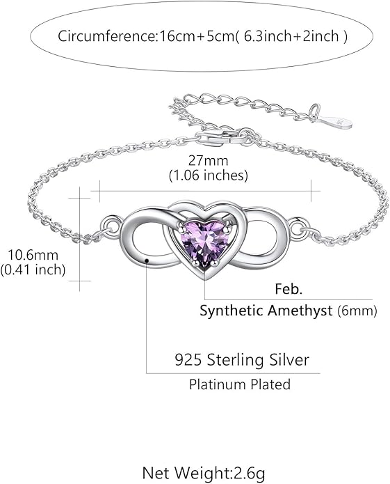 Custom4U Personalized Infinity Love Symbol Link Bracelets for Women 925 Sterling Silver Birthstone Bracelet Adjustable Engraved Chain Christmas Mother's Day Birthday Jewelry Gifts for Mom Her