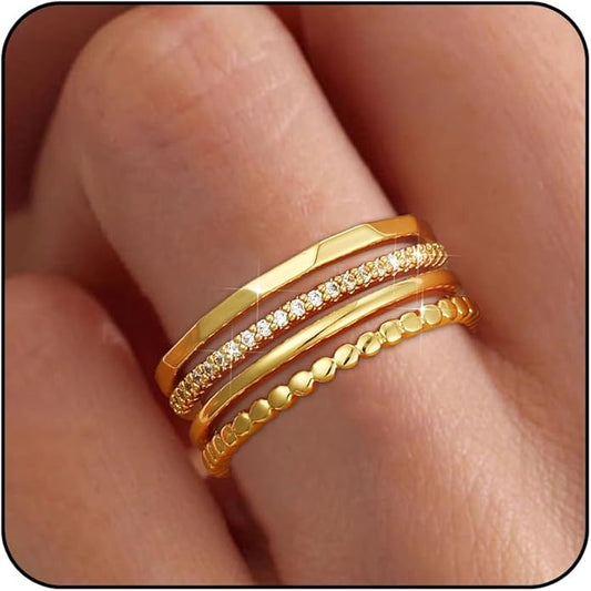 Gold Silver Stackable Rings for Women Non Tarnish 1.3mm Thin Silver Rings Set 14K Gold Plated Dainty Trendy Cubic Zirconia Band Stacking Thumb Ring Jewelry Gifts Size 5-10