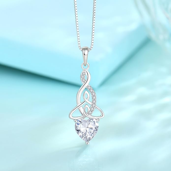 Infinity Celtic Knot Jewelry Set for Women 925 Sterling Silver April Birthstone Earrings and Necklace Set Cubic Zirconia Jewelry Gifts for Her