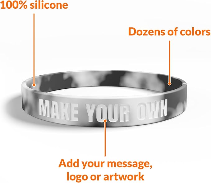 Custom Wristbands For Events, Fundraisers & Promotions | Add Text, Icons, & Logos | Bulk Rubber Bracelets | Classic 1/2” | 100% Silicone