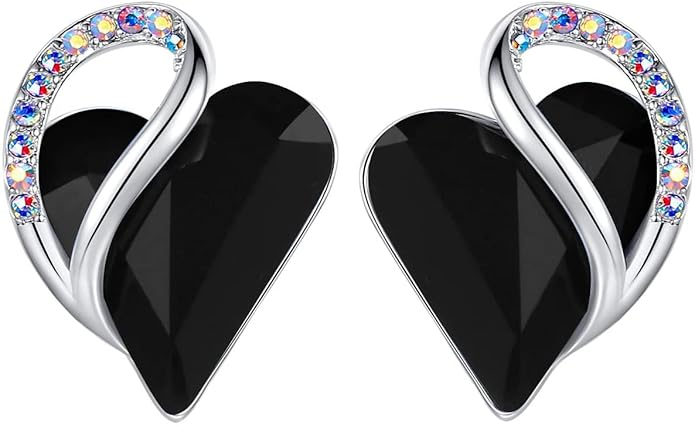 Earrings for Women, Mothers Day Gift for Mom, Heart Birthstone Crystal Stud Earring, Silver Plated Birthday Jewelry