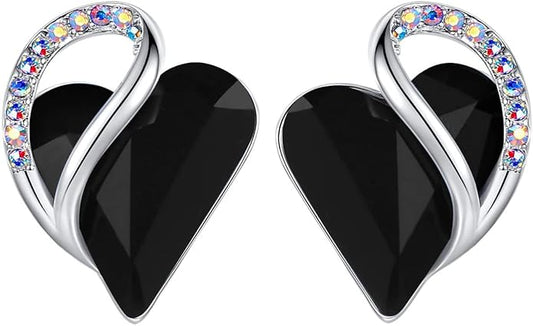 Earrings for Women, Mothers Day Gift for Mom, Heart Birthstone Crystal Stud Earring, Silver Plated Birthday Jewelry