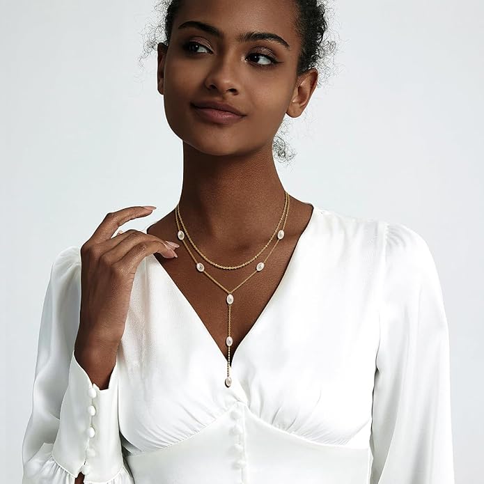 Suyi Lariat Necklace for Women Gold Dainty Long Necklace 14k Gold Plated Y-Shaped Necklaces