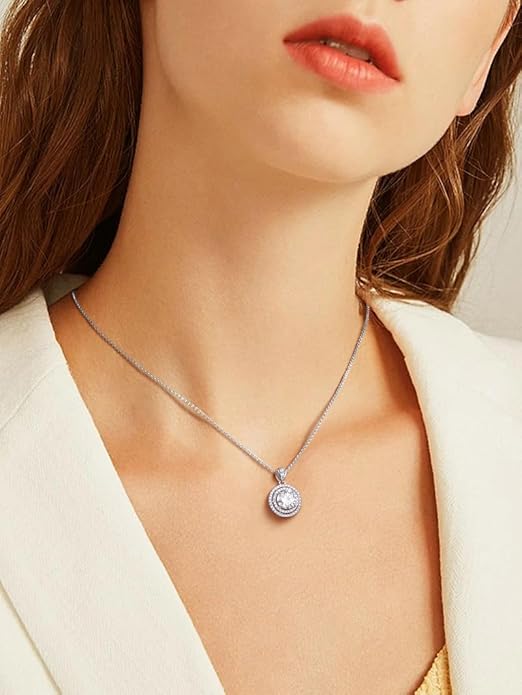 18K Gold Vermeil Imitation Diamond Necklace for Women, Moissanite Sterling Silver 18+2" Chain - Cluster Style