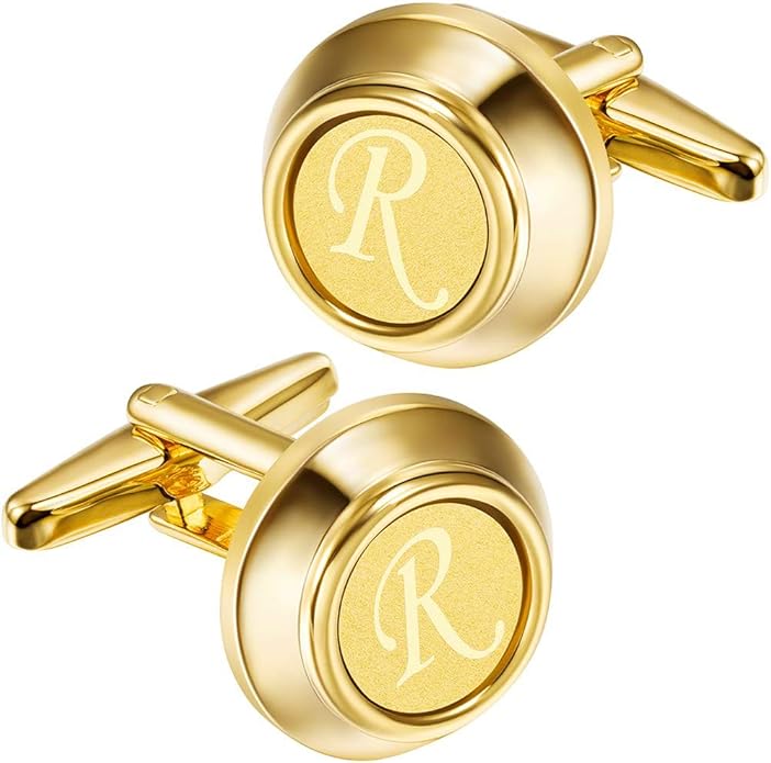 HAWSON 2 inch Tie Clips and Cufflinks Sets for Men A-Z Gold Engraved Letter Cufflinks and Tie Clips Sets for Formal Business Wedding