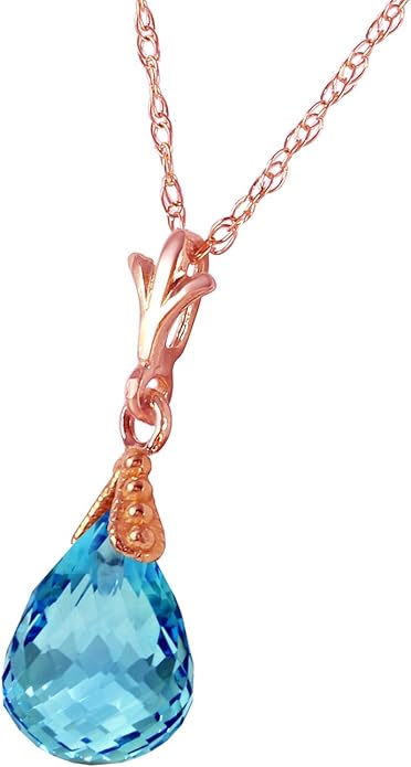 Galaxy Gold GG 14k Solid Gold Jewelry Set: Natural Briolette Blue Topaz Pendant Necklace and Dangle Earrings