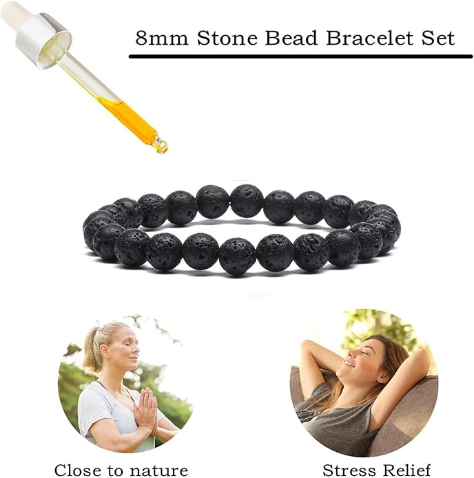 MengPa Mens Beaded Bracelets Couples Matching Bracelet Set Lava Rock Beads for Women Stone Jewelry