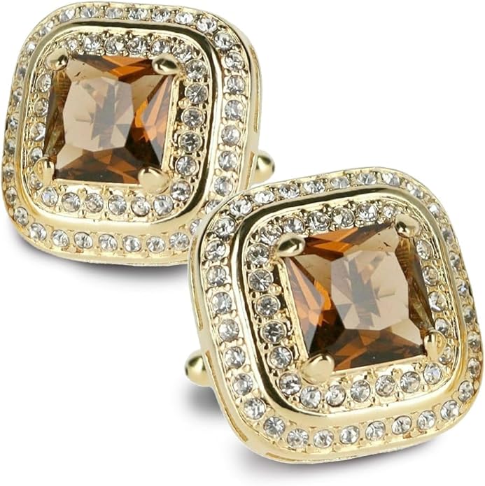 Vittorio Vico Square Colored Crystal Double Diamond Set Cufflinks