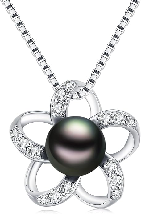 KANNSOAR Tahitian Black Pearl Pendant Necklace AAAA 18K White Gold Plated 925 Sterling Silver Black Pearl Jewelry Gift for Women Mother Wife Her for Anniversary Christmas Birthday