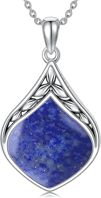 Teardrop Necklace 925 Sterling Silver Vintage Natural Gemstone Pendant Jewelry Birthday Christmas Gifts for Women Mom