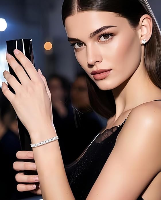 Italian Sterling Silver Women's Tennis Bracelets | Ladies' Sterling Silver Rope Adjustable Bracelet with Crystals | Gift for She