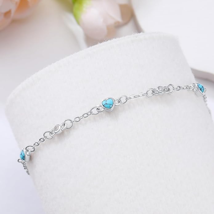 Anklet Bracelet for Women 925 Sterling Silver Natural Stone Chain Ankle Bracelet Beach Summer Fine Jewelry Birthday Christmas Gifts for Women Her Mom