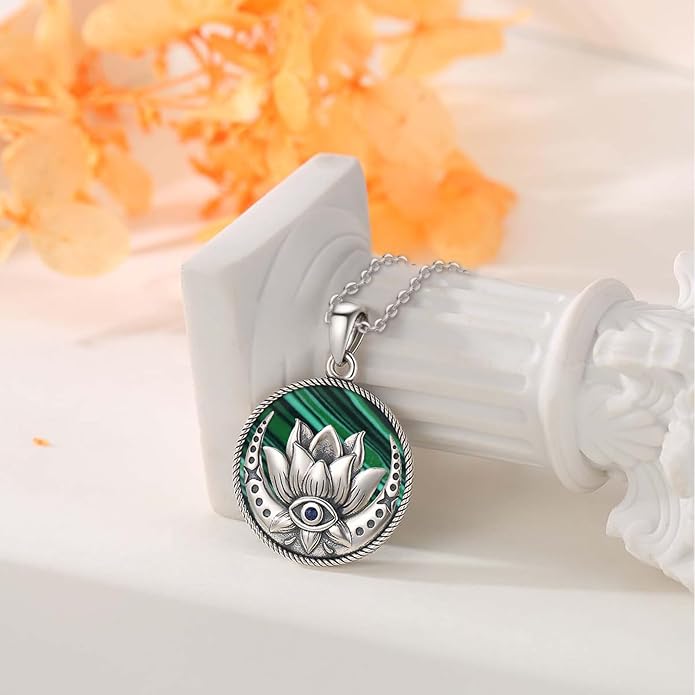 Evil Eye Necklace for Women 925 Sterling Silver, Protection Necklace with Blue Evil Eye Charm, Evil Eye/Lotus Pendant Jewelry, Birthday Christmas Gifts for Her