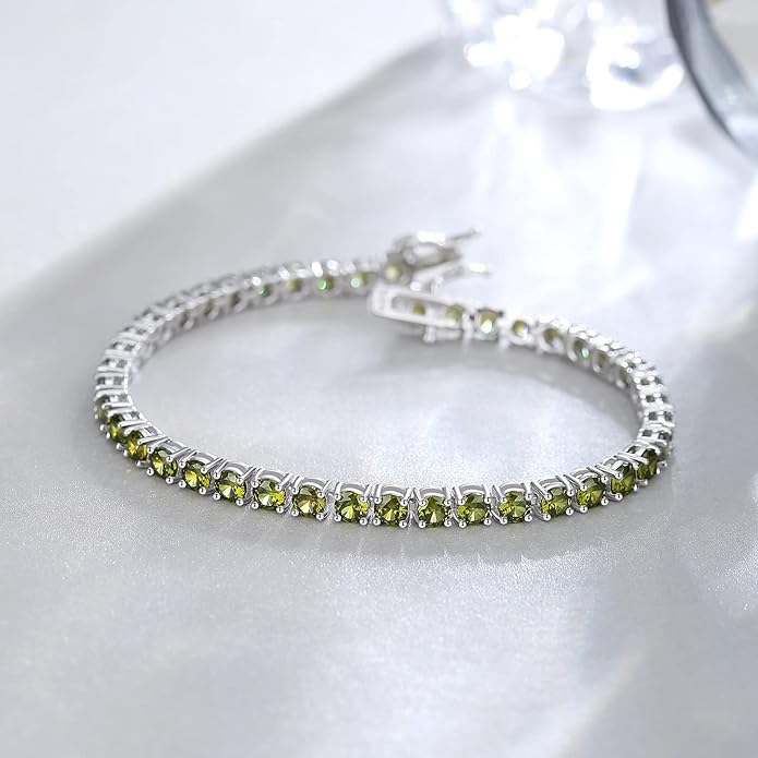 FANCIME Birthstone Bracelet Sterling Silver Gemstone Tennis Bracelets Fine Jewelry Wedding Bridal Prom Birthday Gift for Women Her, Length 7.2 Inch Width 4mm