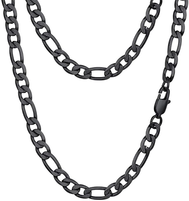 PROSTEEL 316L Stainless Steel Figaro Cuban Chain Necklace for Men, Black/18K Real Gold Plated, 4/5/6/7.5/9/10/13mm, 14inch-30inch, Come with Box