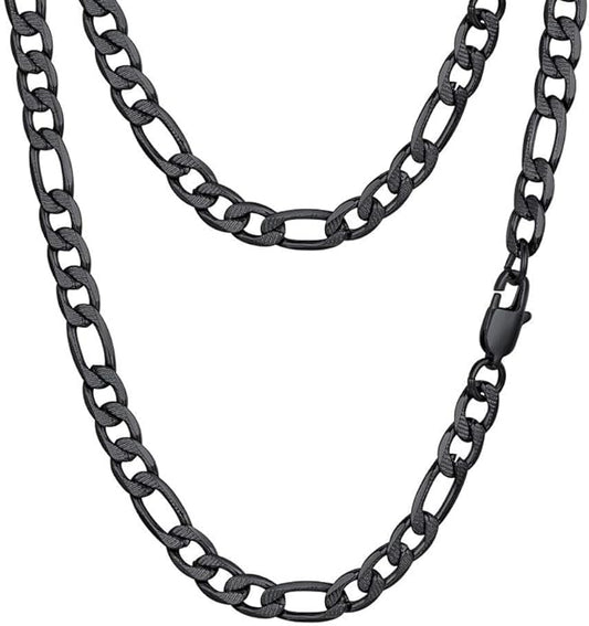 PROSTEEL 316L Stainless Steel Figaro Cuban Chain Necklace for Men, Black/18K Real Gold Plated, 4/5/6/7.5/9/10/13mm, 14inch-30inch, Come with Box