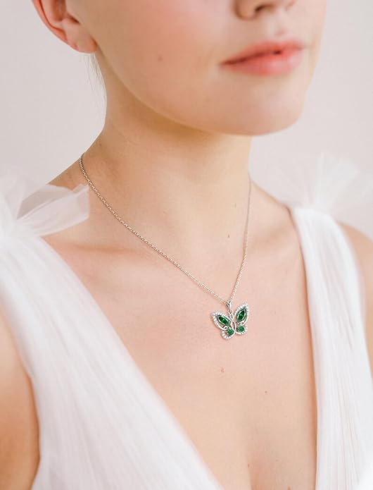 STARCHENIE Butterfly Pendant Necklace for Women 925 Sterling Silver Birthstone Butterfly Jewelry Gifts