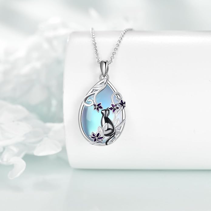 KQF Dragonfly/Butterlfy/Cat/Jellyfish/Bunny/Axolotl/Bee/Mermaid/Hummingbird/Elephant Necklace for Women Sterling Silver Moonstone Pendant Necklace Dragonfly Jewelry Gifts for Women