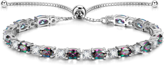 FANCIME Birthstone Tennis Bracelets Sterling Silver Bolo Tennis Bracelets Charm Fine Jewelry Birthday Gifts for Women Mom Wife Her