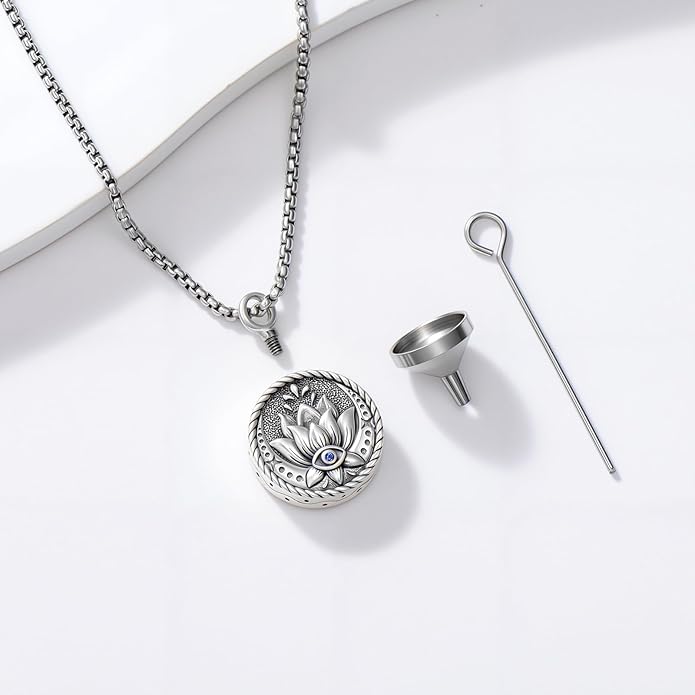Evil Eye Necklace for Women 925 Sterling Silver, Protection Necklace with Blue Evil Eye Charm, Evil Eye/Lotus Pendant Jewelry, Birthday Christmas Gifts for Her