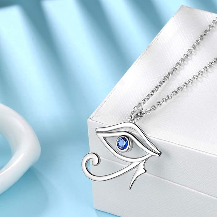 Jewmon Egyptian Eye of Horus Necklace for Women 925 Sterling Silver Blue Eye Pendant Necklace Horus Eye of Ra Necklace Ancient Egyptian Jewelry for Women