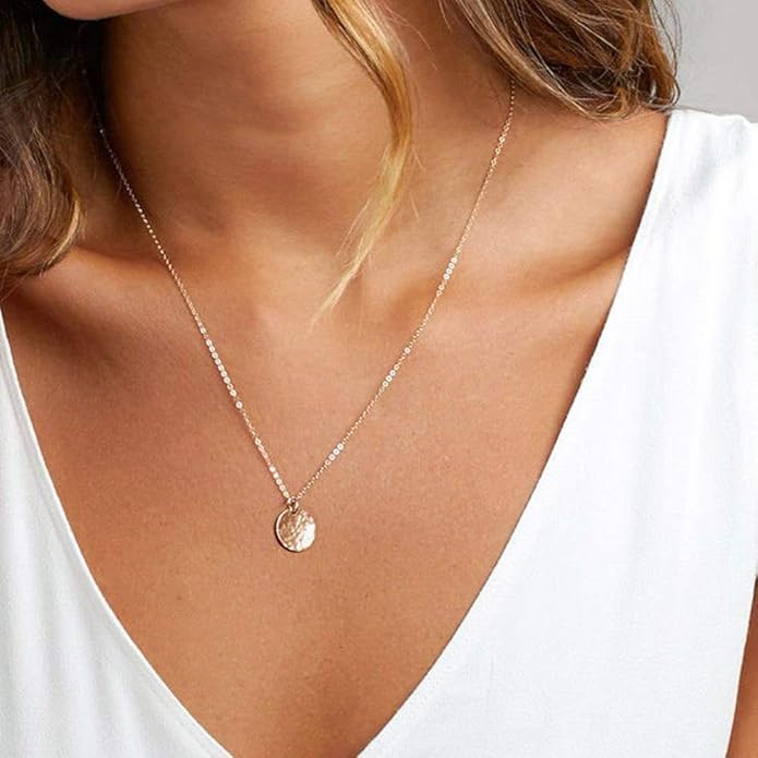 Turandoss Gold Layered Necklaces for Women - 14K Gold Plated Handmade Multilayer Bar Pearls Coin Disc Moon Butterfly Medallion Adjustable Dainty Layered Choker Necklaces for Women Jewelry