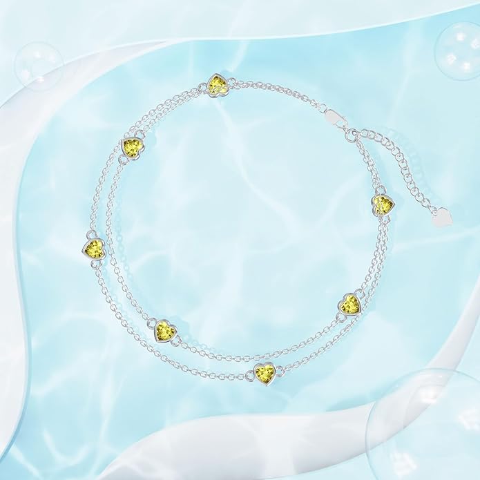 Dorunmo Heart Birthstone Anklet Bracelets for Women 925 Sterling Silver Birthday Jewelry Best Mother's Day for Women Wife
