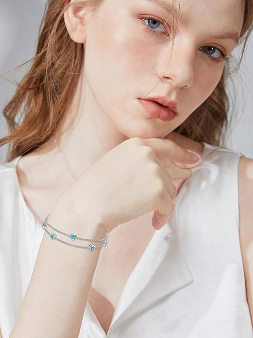 Dorunmo Heart Birthstone Anklet Bracelets for Women 925 Sterling Silver Birthday Jewelry Best Mother's Day for Women Wife