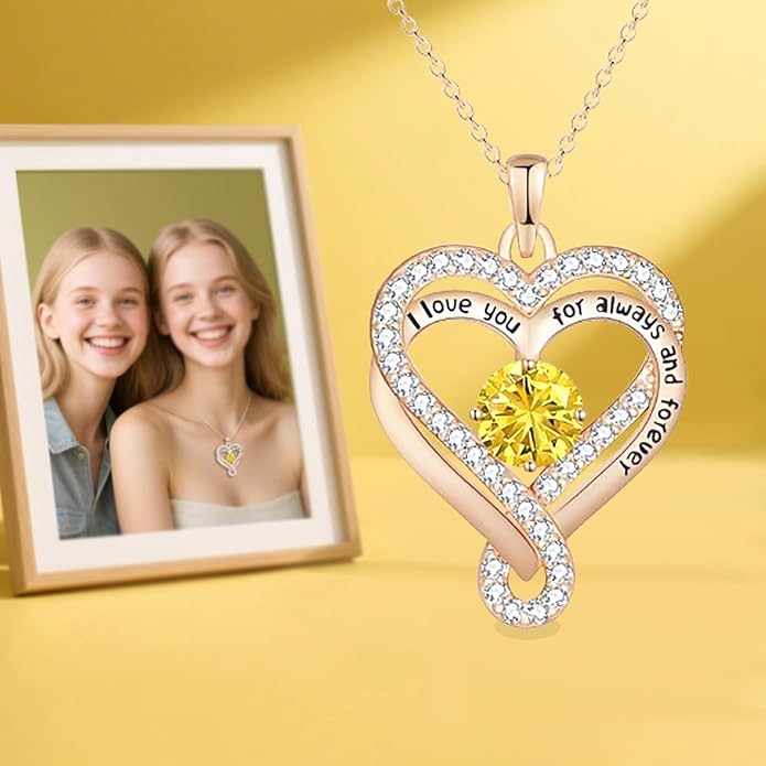 Birthstone Heart Necklaces for Women, Infinity Pendent S925 Sterling Silver Jewelry for Women, Wedding Anniversary, Birthday Mother’s Day Gifts for Mom, Mother, Wife, Girlfriend