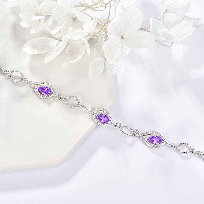 PRAYMOS Birthstone Bracelets for Women Mom Mother's Grandma Sterling Silver Women's Bracelets Birthstone Jewelry Gifts