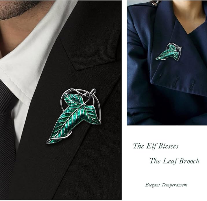 Bahamut Elegant Elven Green Tree Leaf Enamel Pins Brooch for Women Men Suit Pendant Necklace,Cloak Clasp Brooches Cosplay Jewelry