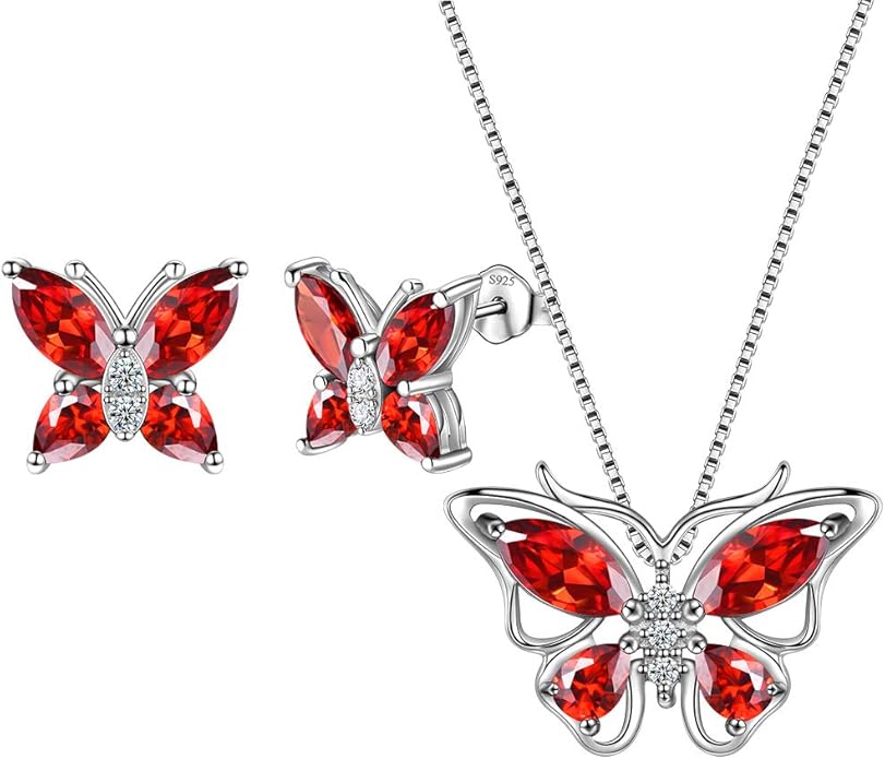 Aurora Tears Butterfly Jewelry,Women 925 Sterling Silver Butterflies Birthstone Pendant Necklace/Earrings/Rings Wedding Gift