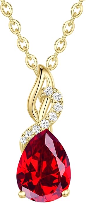 FANCIME 14K Solid Yellow Gold Teardrop Pendant with Diamond Birthstone Necklace Birthday Gifts for Mom Women, Sterling Silver Chain 16" + 2" Extender