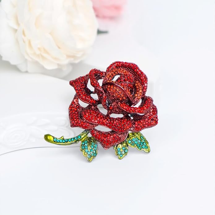 Elegant Rhinestone Rose Flower Brooch for Women Men Vintage Crystal Floral Lapel Pins Elegant Dress Boutonniere Corsage for Hat Bag Suit Tie Gift Wedding Holiday Accessories Jewelry