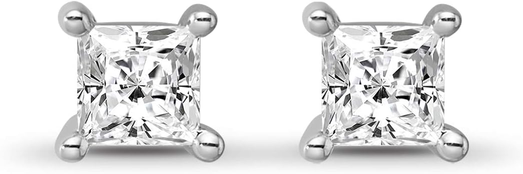 14K Gold Princess Diamond 4-Prong Solitaire Stud Earrings (1/10-1 cttw, I-J Color, I2-I3 Clarity)