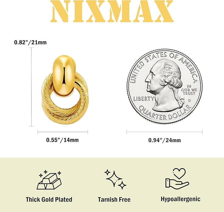 NIXMAX Chunky Small Knot Earrings Gold Silver Geometric Earrings for Women Dainty Gold and Silver Plated Dangle Drop Earrings Hypoallergenic and Lightweight Fashion Trendy Jewelry Gifts