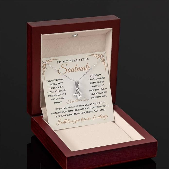 To My Beautiful Soulmate Necklace Romantic Gift for Girlfriend Wife With Message Card & Gift Box, Perfect for Anniversary Birthday Christmas or Valentine’s Day