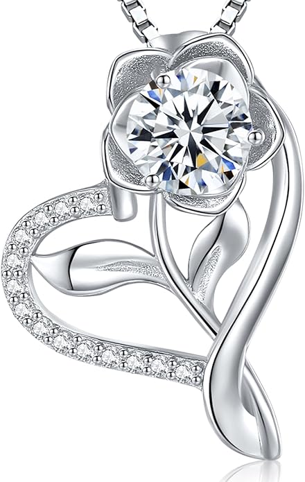 Moissanite Heart Necklaces for Women, 18K White Gold Plated 925 Sterling Silver 1-3CT Moissanite Pendant Jewelry Wedding Anniversary Birthday Christmas Gifts for Wife Mom Girlfriend Sister Grandma