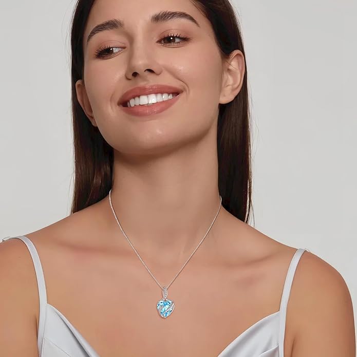 FJ Infinity Birthstone Necklace 925 Sterling Silver Love Heart Pendant Jewelry Gifts for Women